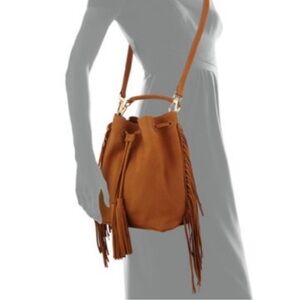 NWT Brian Atwood Brown Suede Leather Aeverly Drawstring Saddle Shoulder Bag